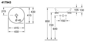 Villeroy & Boch 417943R1 - Ráépíthető mosdó ARTIS Ø 43 cm kerámia/fehér