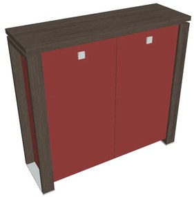 Verno+ S közepes szekrény 140 x 46 x 130 cm, üvegajtó, antracit tölgy / piros