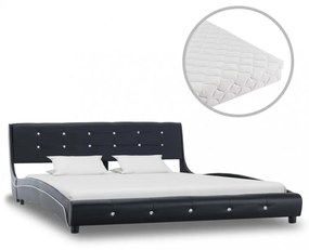 Fekete műbőr ágy matraccal 160 x 200 cm