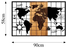Fali dekoráció 90x58 cm fa/fém térkép