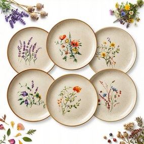 Tányér Szett 6 db-os Kerámia Étkészlet 24cm Mezei Virágok