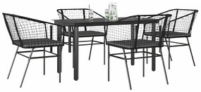 vidaXL 5 részes fekete polyrattan üveg kerti étkezőgarnitúra párnákkal