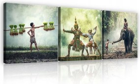 Vászonkép 75x25 Ázsia hagyományok kultúra mindennapi élet rizs elefánt tánc művészet