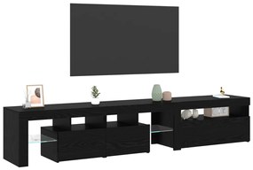 TV Szekrények 2 db LED Fénnyel Fekete Tölgy Mérnöki Fából