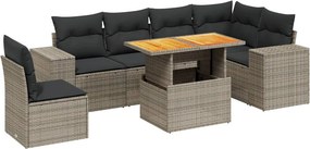 vidaXL 7 részes szürke polyrattan kerti ülőgarnitúra párnákkal