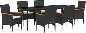 vidaXL Kert étkező szett párnával 7 pcs Fekete polirattan