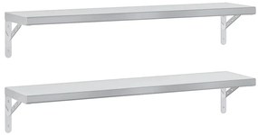 2 db ezüstszínű rozsdamentes acél fali polc 100 x 23,5 cm