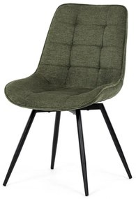 Scaun de sufragerie, tapițerie din material verde, picioare din metal negru, mecanism rotativ 90°/90° (stânga/dreapta) - funcție inversare