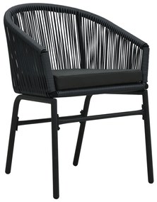 10 darabos kerti étkező szett párnákkal Fekete poli rattan, Hosszabbítható kerti asztal antracit (140-210)x90x73 cm acél