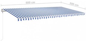 kék és fehér kézzel kihúzható LED-es napellenző 6x3 m