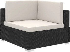 6-részes fekete polyrattan kerti bútorszett párnákkal