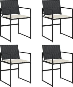 vidaXL 4 db fekete polyrattan kerti szék párnával