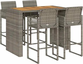 vidaXL 5 részes kerti bárkészlet párnák nélkül szürke polirattan akác