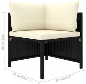 vidaXL 5 részes fekete polyrattan kerti kanapészett párnákkal