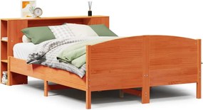 vidaXL barna tömör fenyőfa könyvespolcos ágy matrac nélkül 150 x 200cm