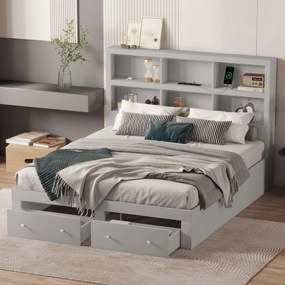 Franciaágy 160*200cm, tömörfa tároló állvány szürke