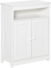 HOMCOM Fürdőszobai Segédszekrény 2 Ajtóval, Állítható Belső Polc és Nyitott Rekesz Fürdőszobai Bútor Nappaliba és Konyhába 60x30x80 cm Fehér | Aosom