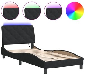 fekete bársony ágykeret LED-ekkel matrac nélkül 90 x 200 cm