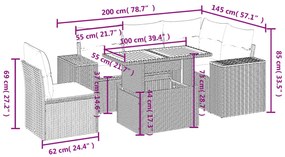 6 részes fekete polyrattan kerti ülőgarnitúra párnákkal