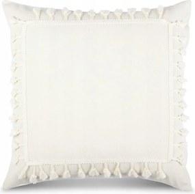 Boho díszpárnahuzat 45x45 Eurofirany krémszínű, pomponokkal díszített