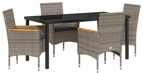 vidaXL Kert étkező szett párnával 5 pcs Szürke polirattan
