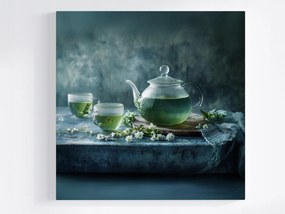 Vászonkép Canvas Tea Infúzió Ital Gyógynövények Csésze Vízforraló 80x80