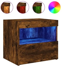 füstös tölgy színű éjjeliszekrény LED-fényekkel 50x40x45 cm