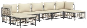 7 részes antracitszürke polyrattan kerti ülőgarnitúra párnákkal