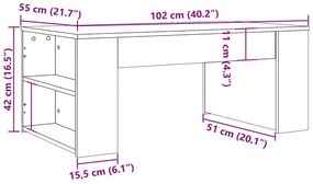 antik fa színű szerelt fa dohányzóasztal 102 x 55 x 42 cm