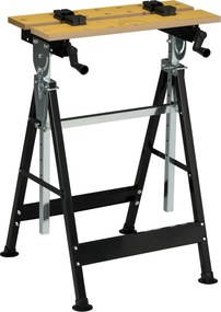 HOMCOM Magasságállítható Munkaasztal 4 Forgatható Cövekekkel, Állítható Deszkák 65x57x85-114 cm Természetes Fa és Fekete | Aosom