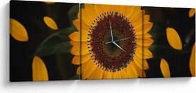 Kép - Napraforgók és a virágszirmok (órával) (90x30 cm)