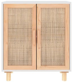 fehér tömör fenyő/természetes rattan tálalószekrény 60x30x70 cm