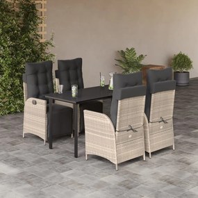 5részes világosszürke polyrattan kerti étkezőgarnitúra párnával