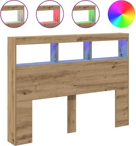 vidaXL kézműves tölgy áthidalószekrény LED-ekkel 140 x 17 x 102 cm