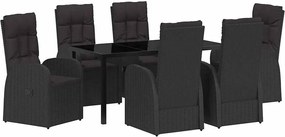 vidaXL Kert étkező szett párnával 7 pcs Fekete polirattan