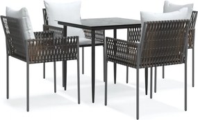 vidaXL 5 részes polyrattan és acél kerti étkezőgarnitúra párnával