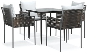 vidaXL 5 részes polyrattan és acél kerti étkezőgarnitúra párnával