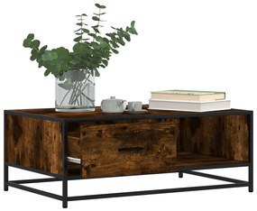 Füstös tölgy szerelt fa és fém dohányzóasztal 90 x 57 x 35 cm