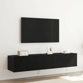 TV Faliszekrény LED Fényekkel 2 db Fekete Tölgy 80x35x31 cm