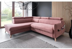 Világos rózsaszín bársony kinyitható sarokkanapé (bal oldali) Sweet Harmony – Miuform