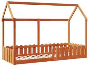 viaszbarna tömör fenyőfa házikó gyerekágykeret 80 x 200 cm