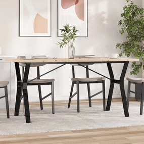 Tömör fenyőfa és acél étkezőasztal Y-vázzal 160x80x75,5 cm