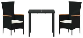 Kert étkező szett párnával 3 pcs Fekete Poli rattan