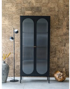 Adelaide vitrin, fekete, 2 hullámos üvegajtó 80x35x180 cm
