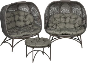 Outsunny 3 Részes Kerti Szék Készlet, Fonott Szék Összecsukható Üléskosárral, Kávézó Asztal, Párnák, Pihenő Szék Teraszhoz, Erkélyhez, Acél, Homok | A