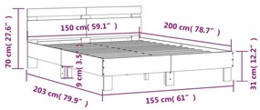 füstös tölgy színű szerelt fa ágykeret fejtámlával 150x200 cm