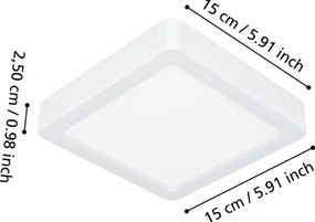 Eglo 901335 - FUEVA fürdőszobai mennyezeti LED lámpa, 7 W, 230 V, 15x15 cm, IP44, fehér