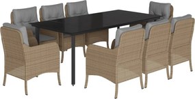 vidaXL 9 részes bézs polyrattan kerti étkezőgarnitúra párnákkal