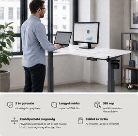 Elektromos íróasztal magasságállítással ergonomikus antracit-fehér, 1400x700 mm: ARIA