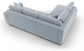 Világoskék bársony kinyitható tárolóhelyes sarokkanapé (bal oldali-L alakú) Kyoto – Cosmopolitan Design